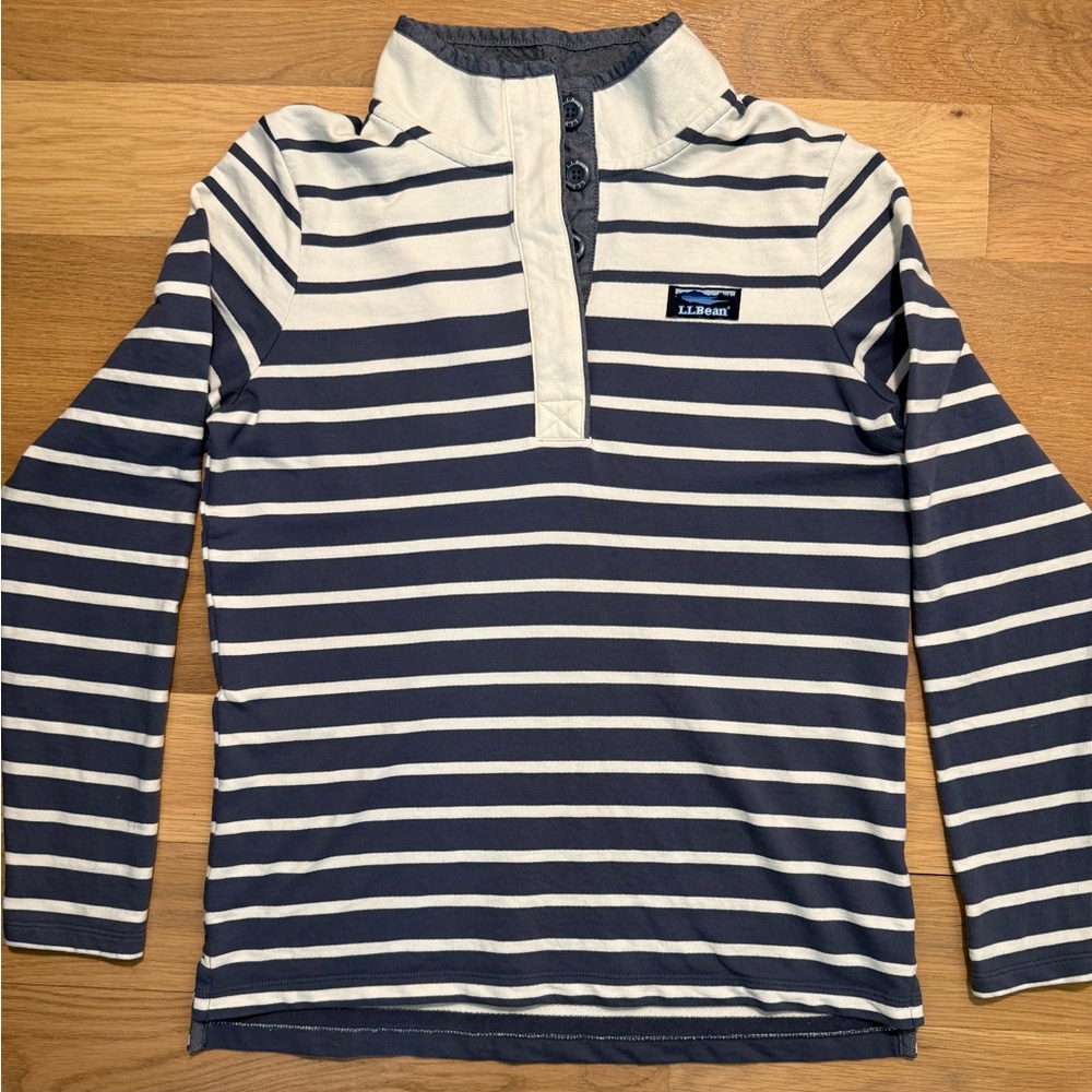 L.L. Bean Navy and White Striped Hooded Long-Sleeve Tee size S